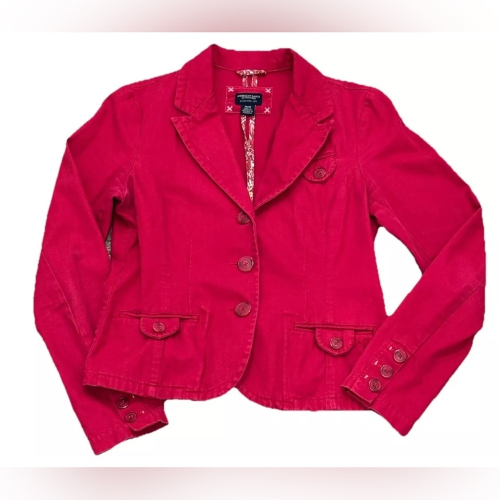 American Eagle Medium Pink Long Sleeve Button Up Blazer